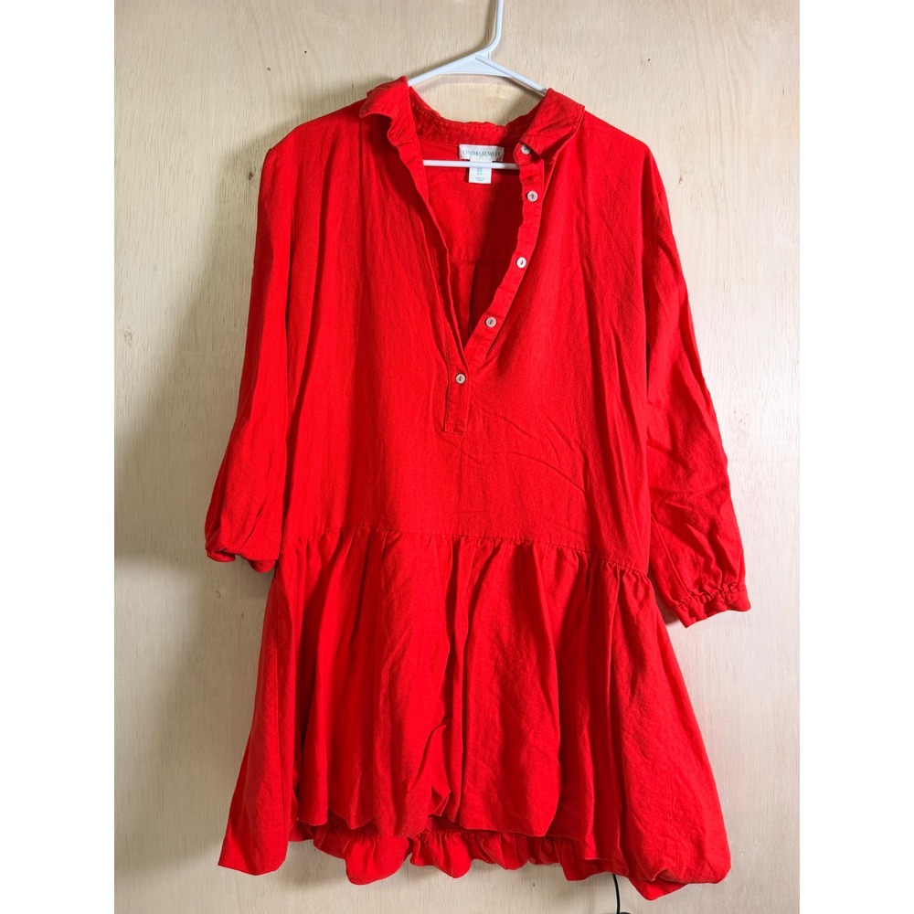 Cynthia Rowley Tunic Dress Women Size S Red Excellent Linen Blend Dropped Waist
